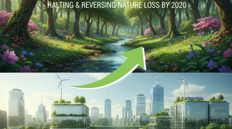 A vibrant, split image showing a lush, healthy forest and river on one side seamlessly merging with a modern, green, solar-powered city on the other, illustrating a Nature-Positive Economy and the integration of biodiversity into development.