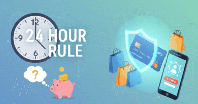 An illustrative thumbnail showing concepts of stopping impulse buying, the 24-hour rule, and money-saving hacks.