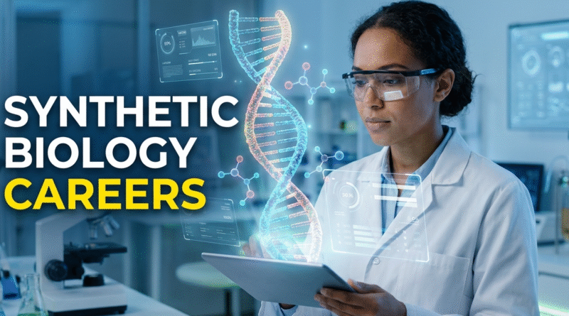 A diverse student in a modern biotech lab interacting with a glowing 3D holographic DNA strand rising from a tablet.